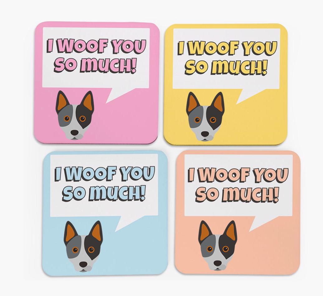 'I Woof You So Much' Design with {breedFullName} Icon Coasters - Set of 4
