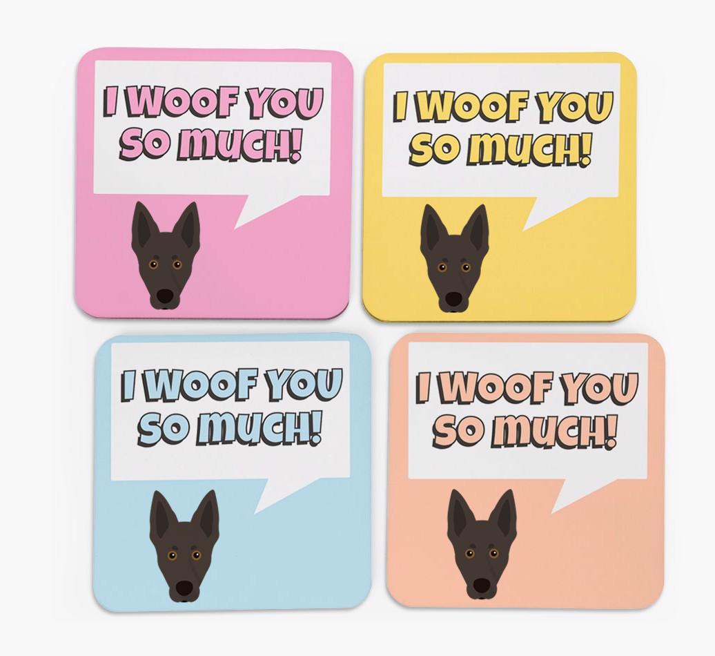 'I Woof You So Much' Design with {breedFullName} Icon Coasters - Set of 4