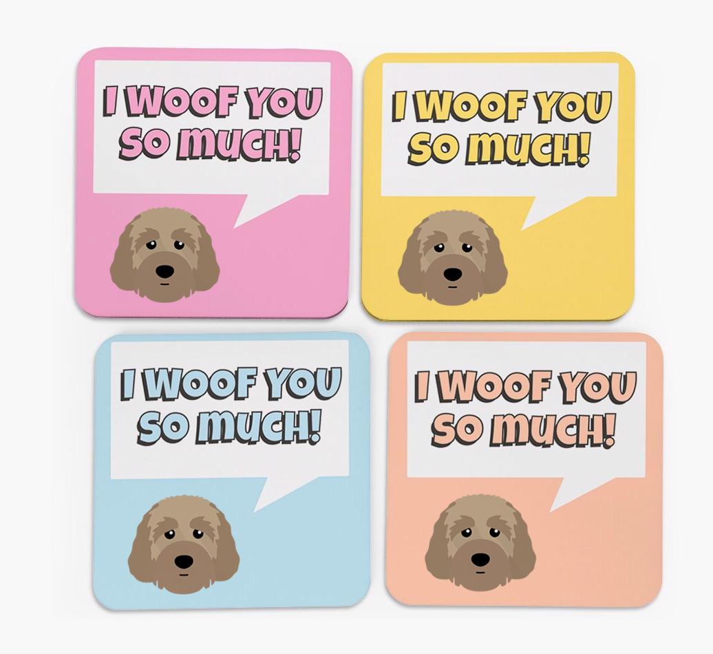'I Woof You So Much' Design with {breedFullName} Icon Coasters - Set of 4