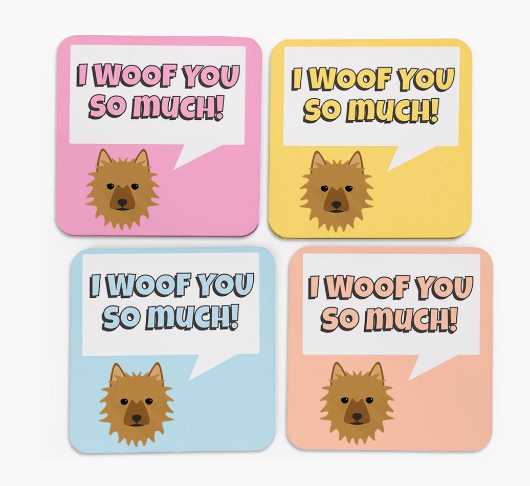 'I Woof You So Much' Design with {breedFullName} Icon Coasters - Set of 4