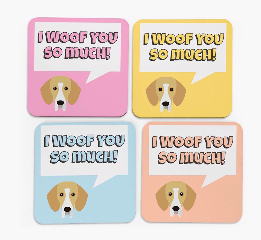 'I Woof You So Much' Design with {breedFullName} Icon Coasters - Set of 4