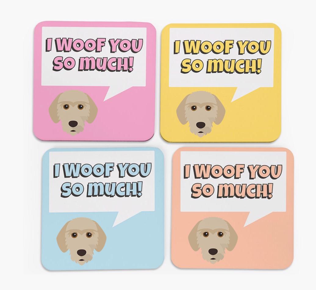 'I Woof You So Much' Design with {breedFullName} Icon Coasters - Set of 4