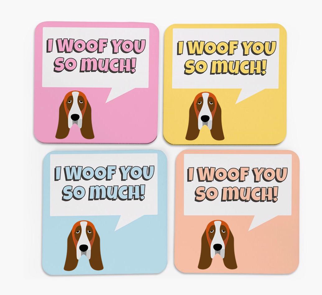 'I Woof You So Much' Design with {breedFullName} Icon Coasters - Set of 4