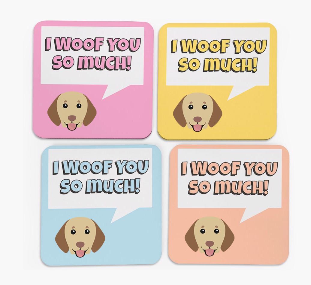 'I Woof You So Much' Design with {breedFullName} Icon Coasters - Set of 4