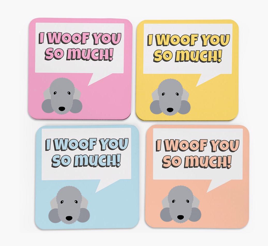 'I Woof You So Much' Design with {breedFullName} Icon Coasters - Set of 4