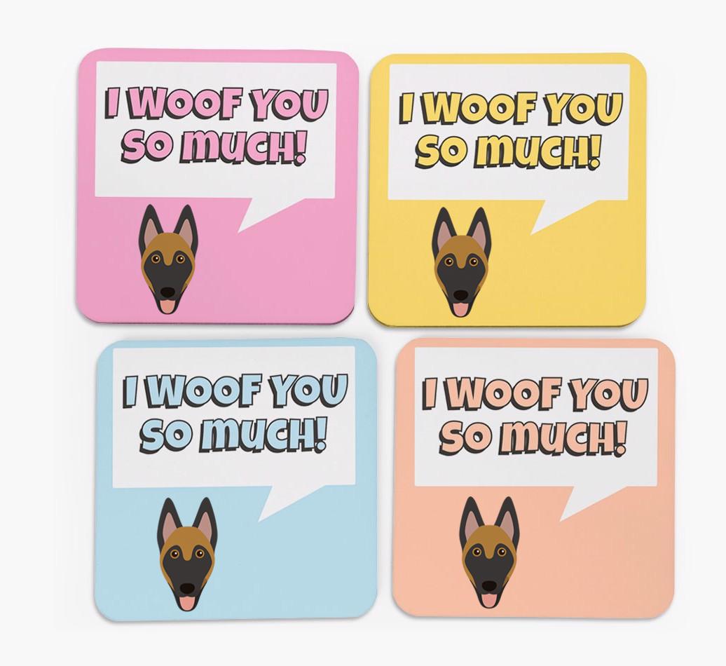'I Woof You So Much' Design with {breedFullName} Icon Coasters - Set of 4