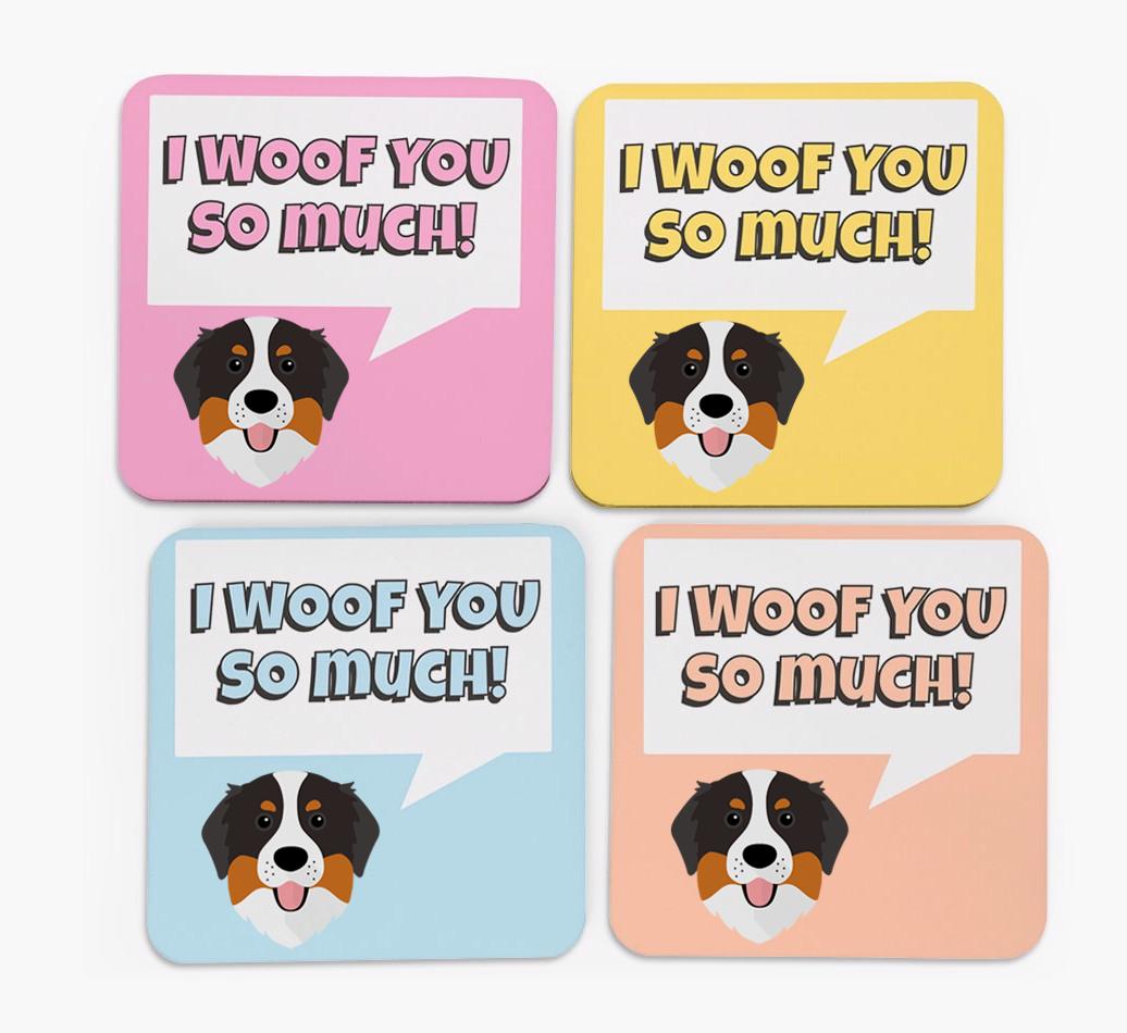 'I Woof You So Much' Design with {breedFullName} Icon Coasters - Set of 4