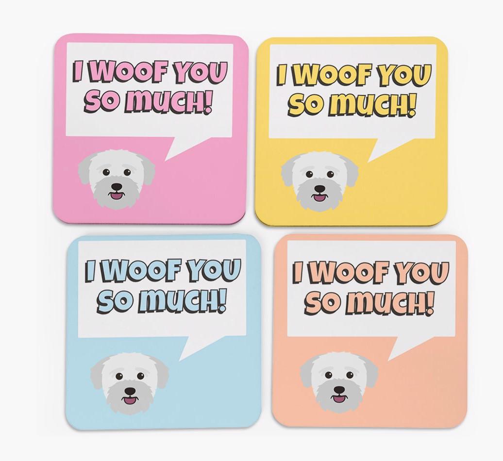 'I Woof You So Much' Design with {breedFullName} Icon Coasters - Set of 4