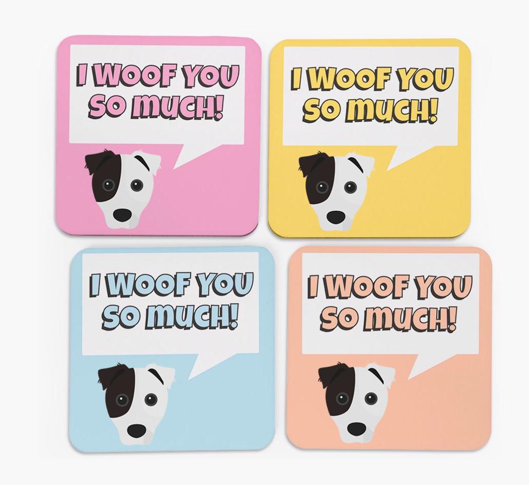 'I Woof You So Much' Design with {breedFullName} Icon Coasters - Set of 4