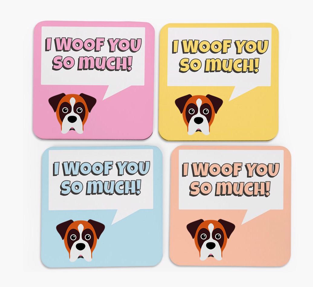 'I Woof You So Much' Design with {breedFullName} Icon Coasters - Set of 4