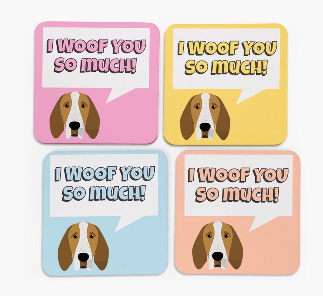 'I Woof You So Much' Design with {breedFullName} Icon Coasters - Set of 4