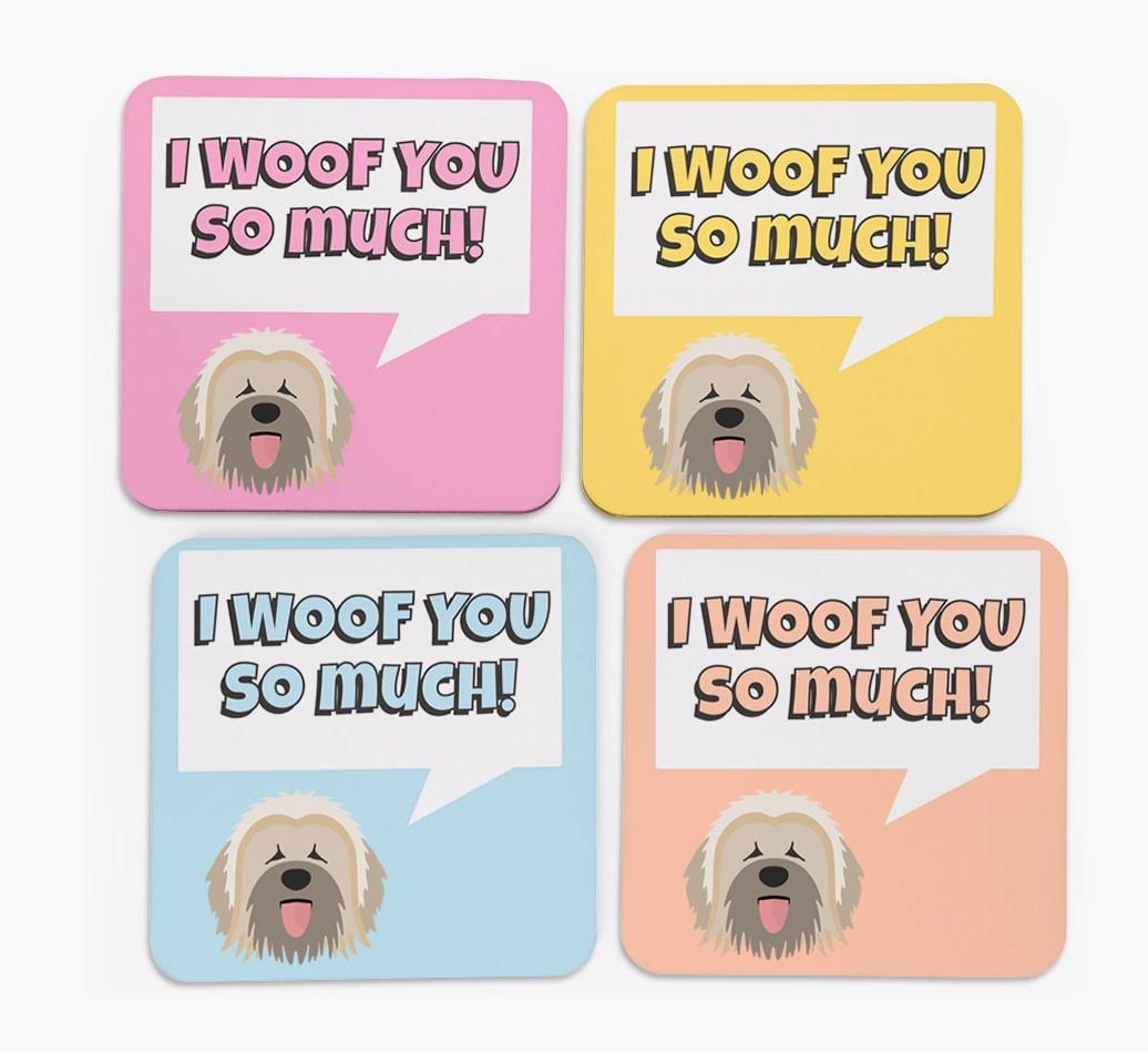 'I Woof You So Much' Design with {breedFullName} Icon Coasters - Set of 4