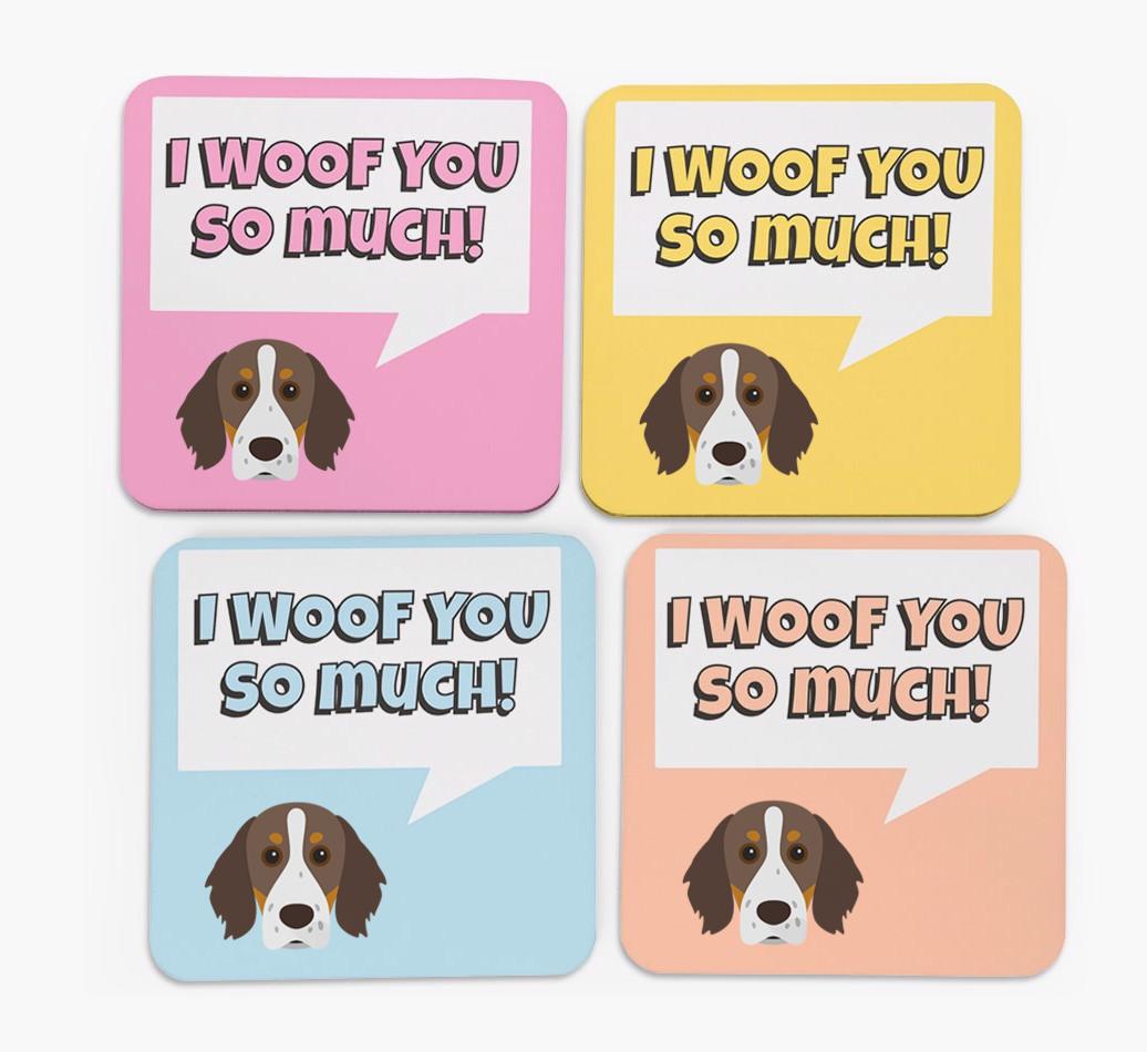 'I Woof You So Much' Design with {breedFullName} Icon Coasters - Set of 4