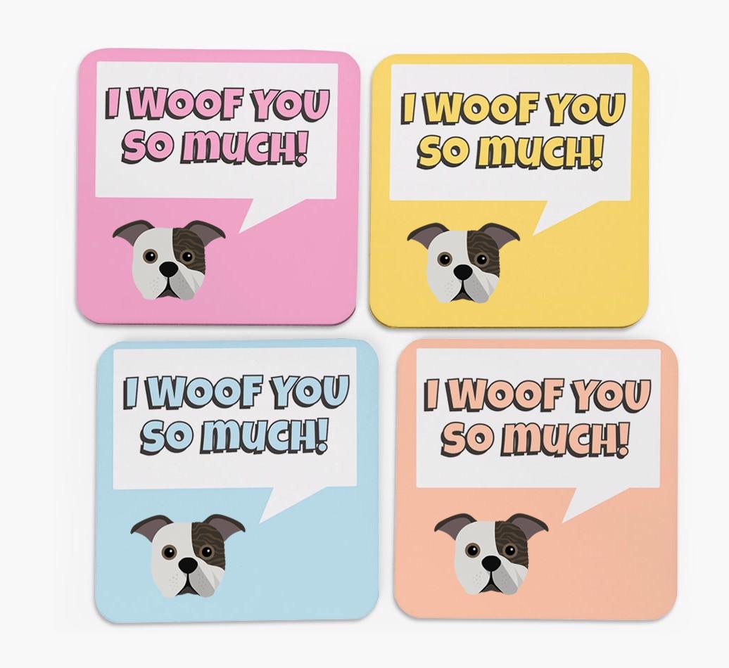 'I Woof You So Much' Design with {breedFullName} Icon Coasters - Set of 4