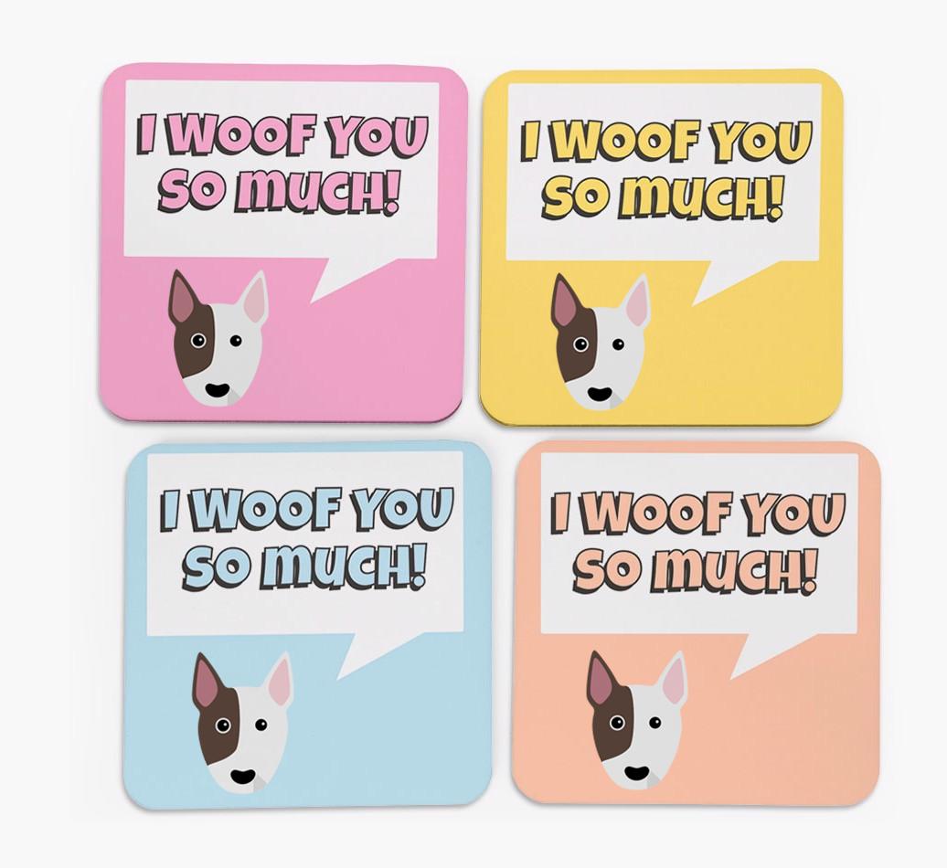 'I Woof You So Much' Design with {breedFullName} Icon Coasters - Set of 4