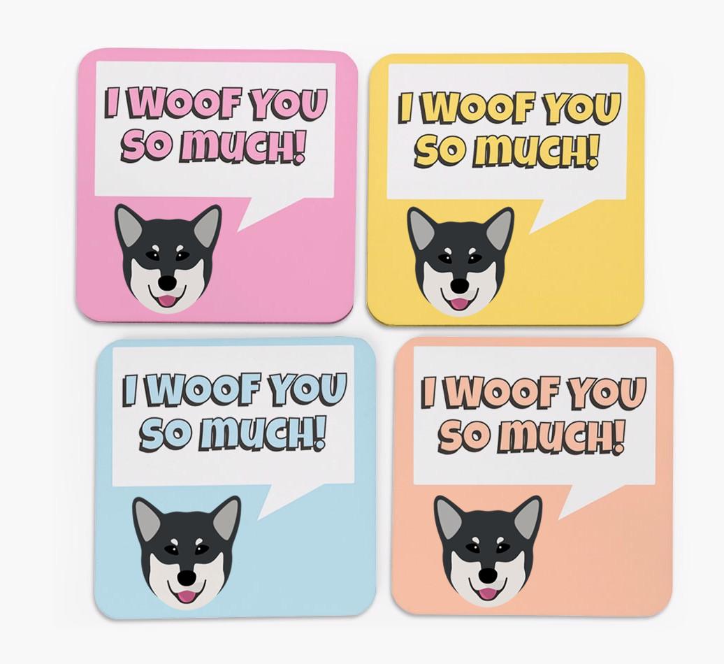 'I Woof You So Much' Design with {breedFullName} Icon Coasters - Set of 4