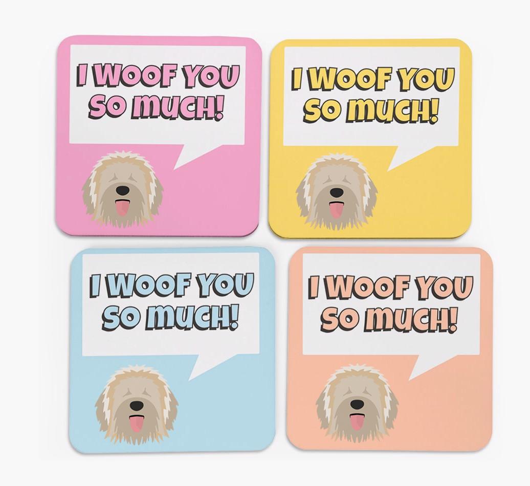 'I Woof You So Much' Design with {breedFullName} Icon Coasters - Set of 4