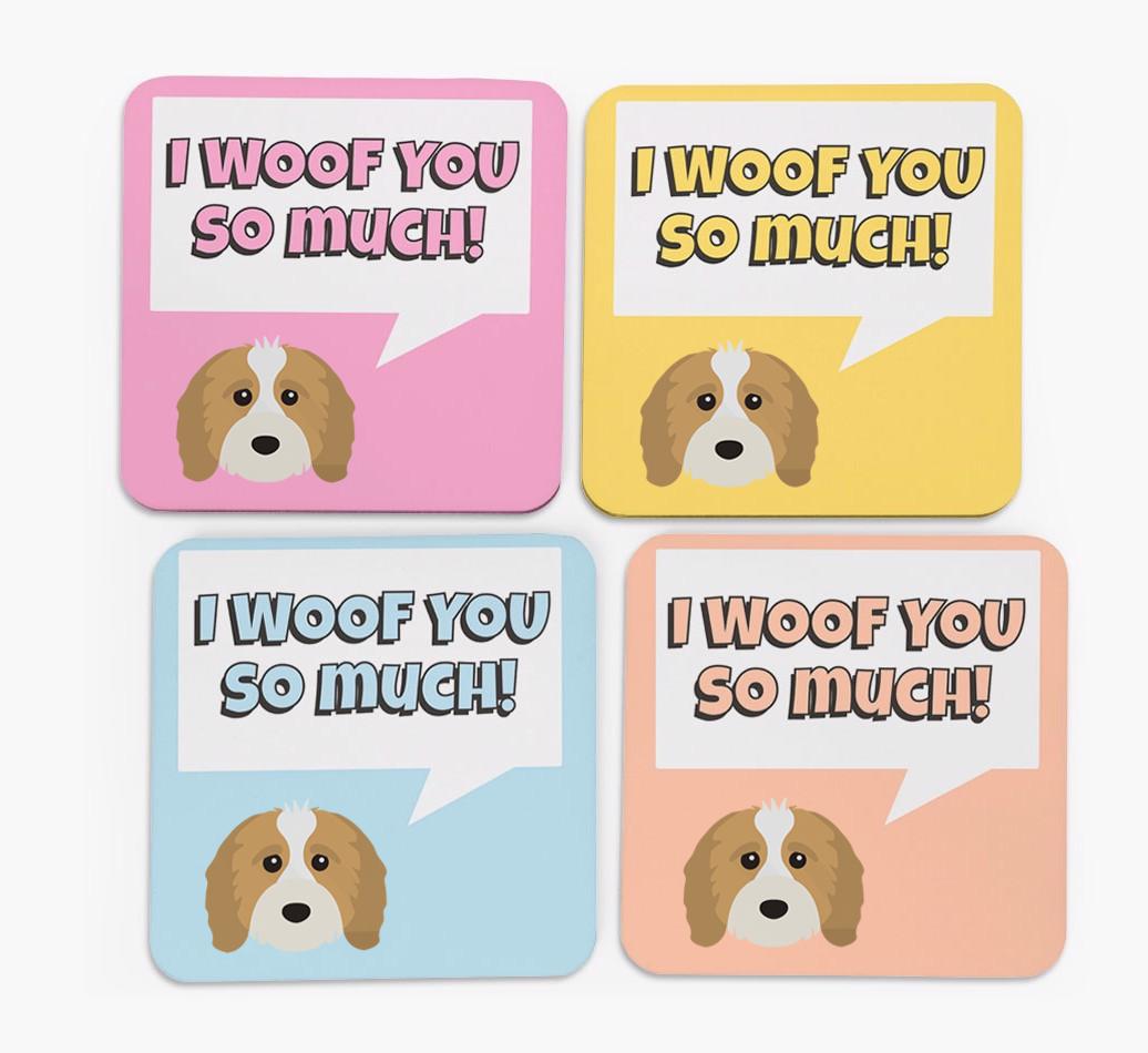 'I Woof You So Much' Design with {breedFullName} Icon Coasters - Set of 4