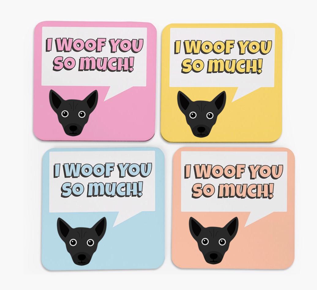 'I Woof You So Much' Design with {breedFullName} Icon Coasters - Set of 4