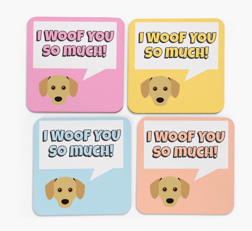 'I Woof You So Much' Design with {breedFullName} Icon Coasters - Set of 4