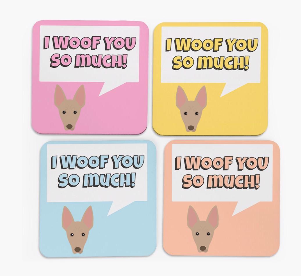'I Woof You So Much' Design with {breedFullName} Icon Coasters - Set of 4