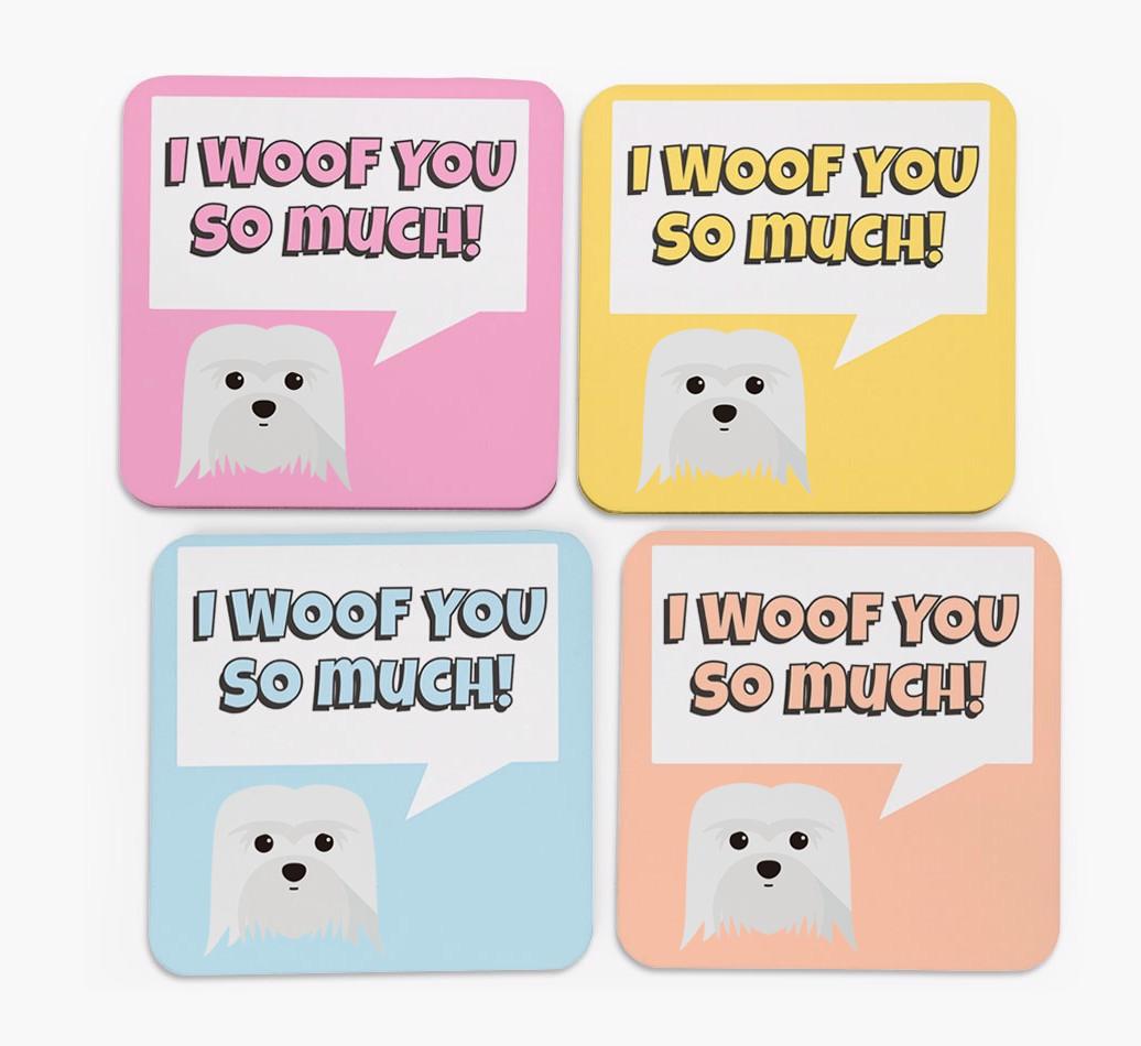 'I Woof You So Much' Design with {breedFullName} Icon Coasters - Set of 4