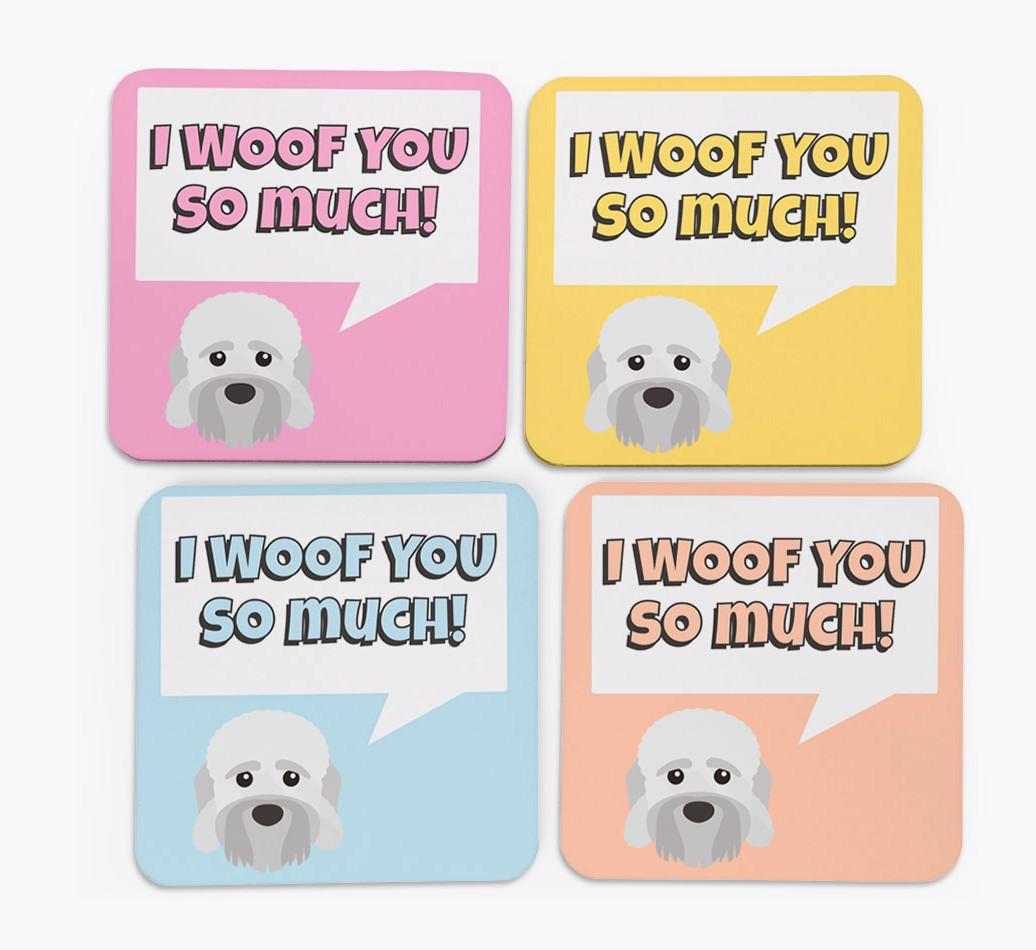 'I Woof You So Much' Design with {breedFullName} Icon Coasters - Set of 4