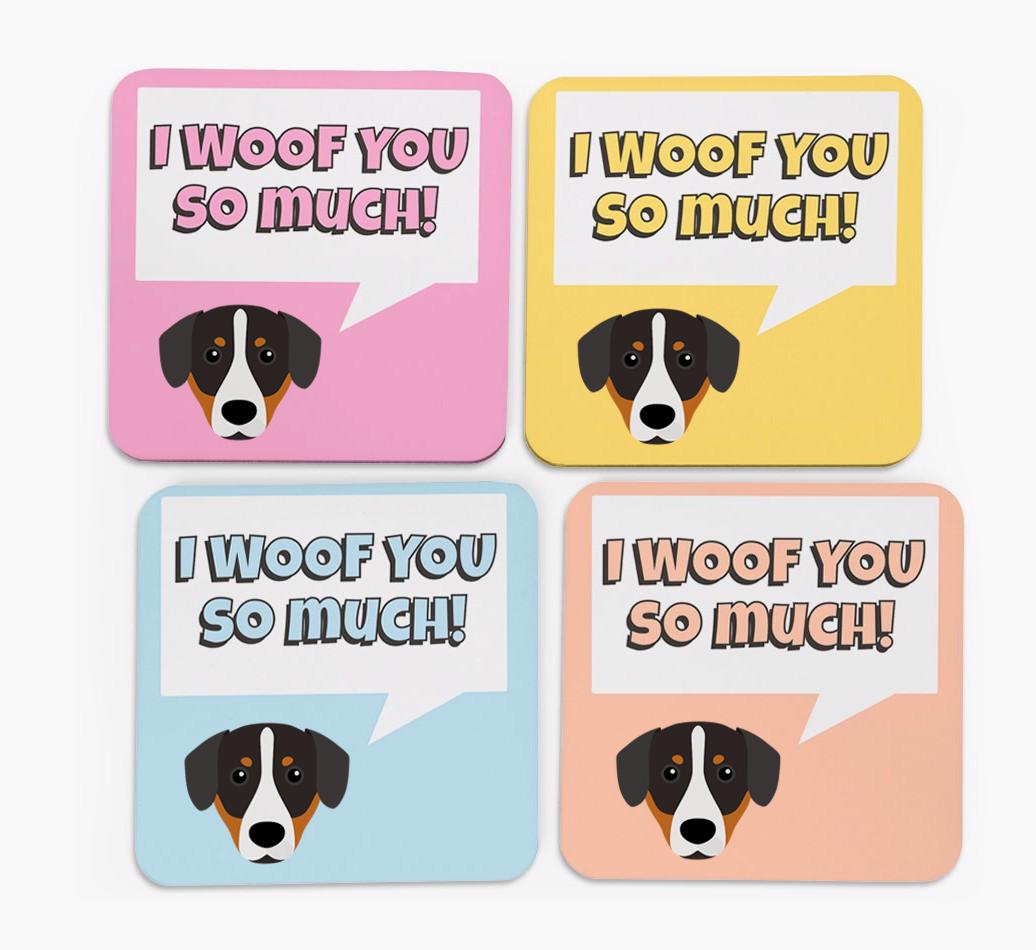 'I Woof You So Much' Design with {breedFullName} Icon Coasters - Set of 4