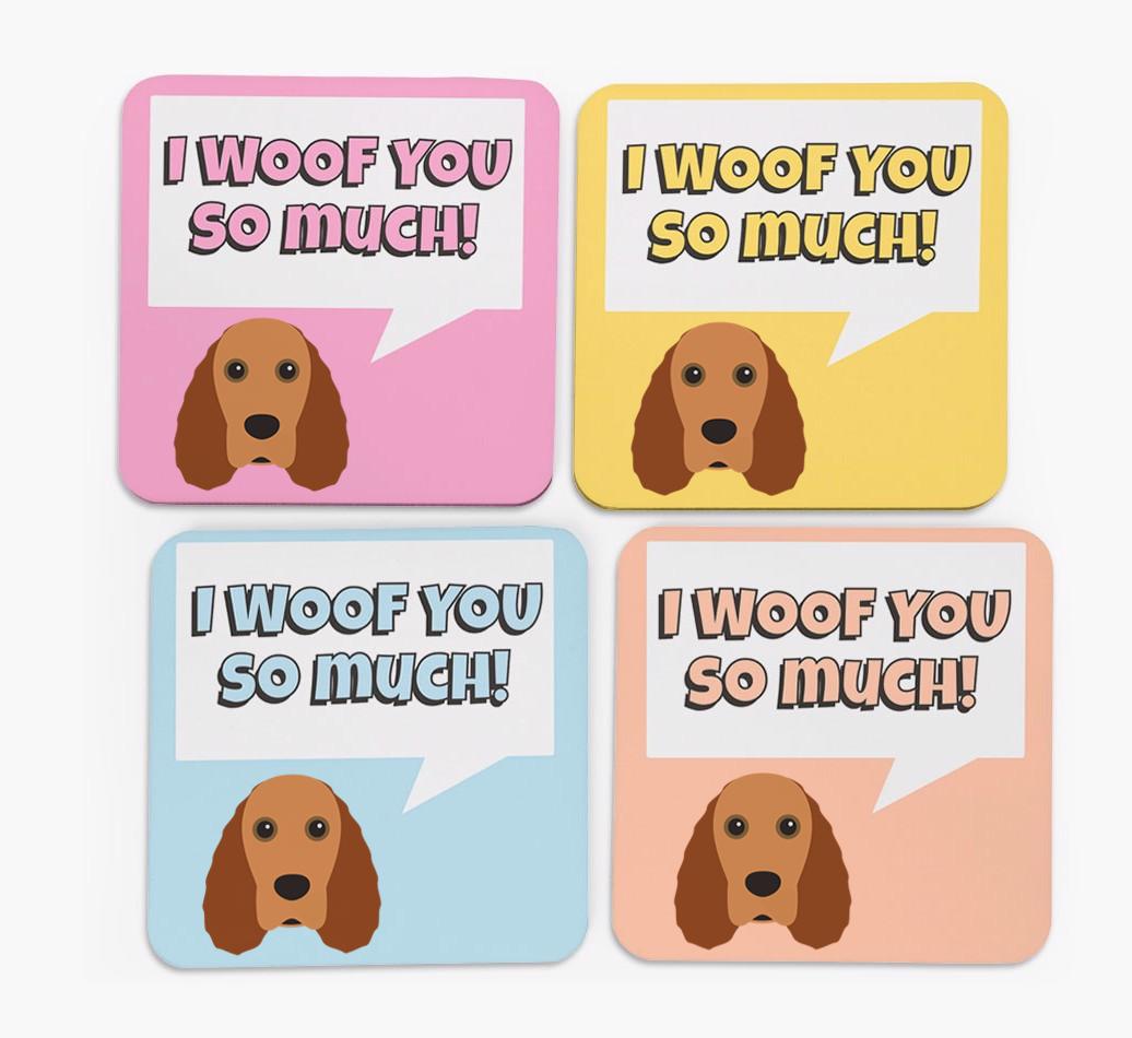 'I Woof You So Much' Design with {breedFullName} Icon Coasters - Set of 4