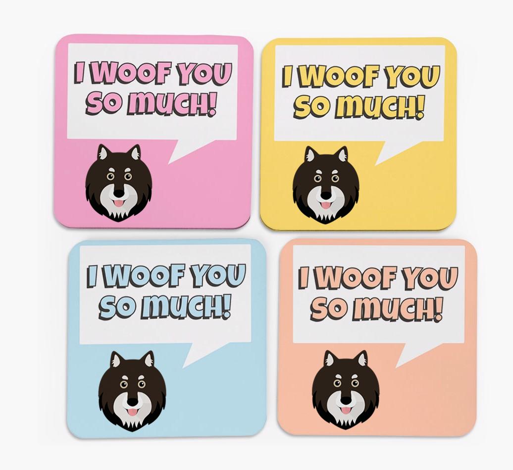 'I Woof You So Much' Design with {breedFullName} Icon Coasters - Set of 4