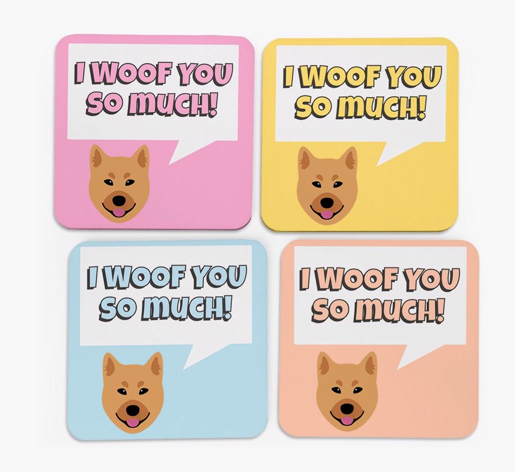 'I Woof You So Much' Design with {breedFullName} Icon Coasters - Set of 4