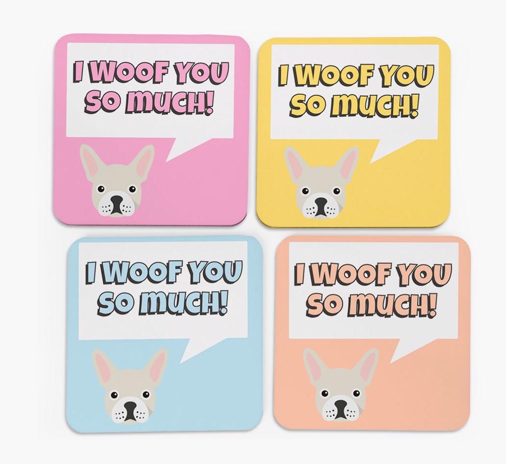 'I Woof You So Much' Design with {breedFullName} Icon Coasters - Set of 4