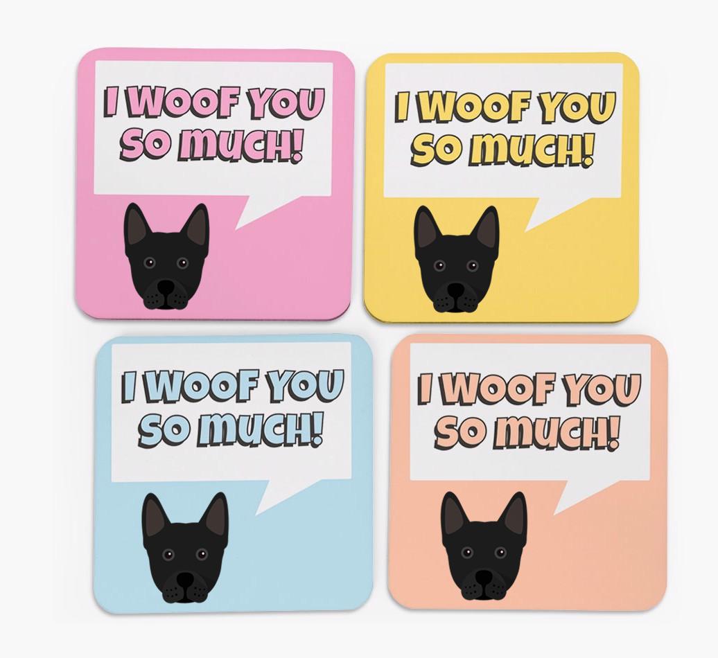 'I Woof You So Much' Design with {breedFullName} Icon Coasters - Set of 4