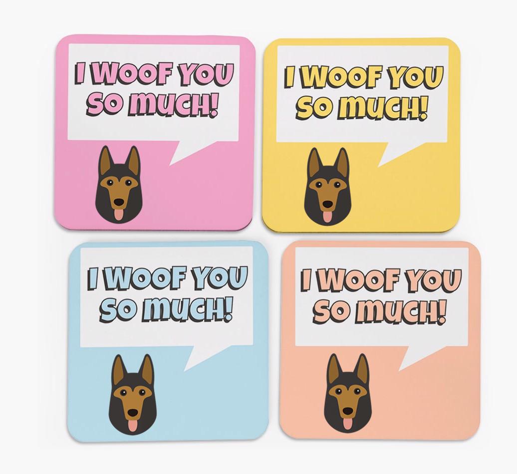 'I Woof You So Much' Design with {breedFullName} Icon Coasters - Set of 4