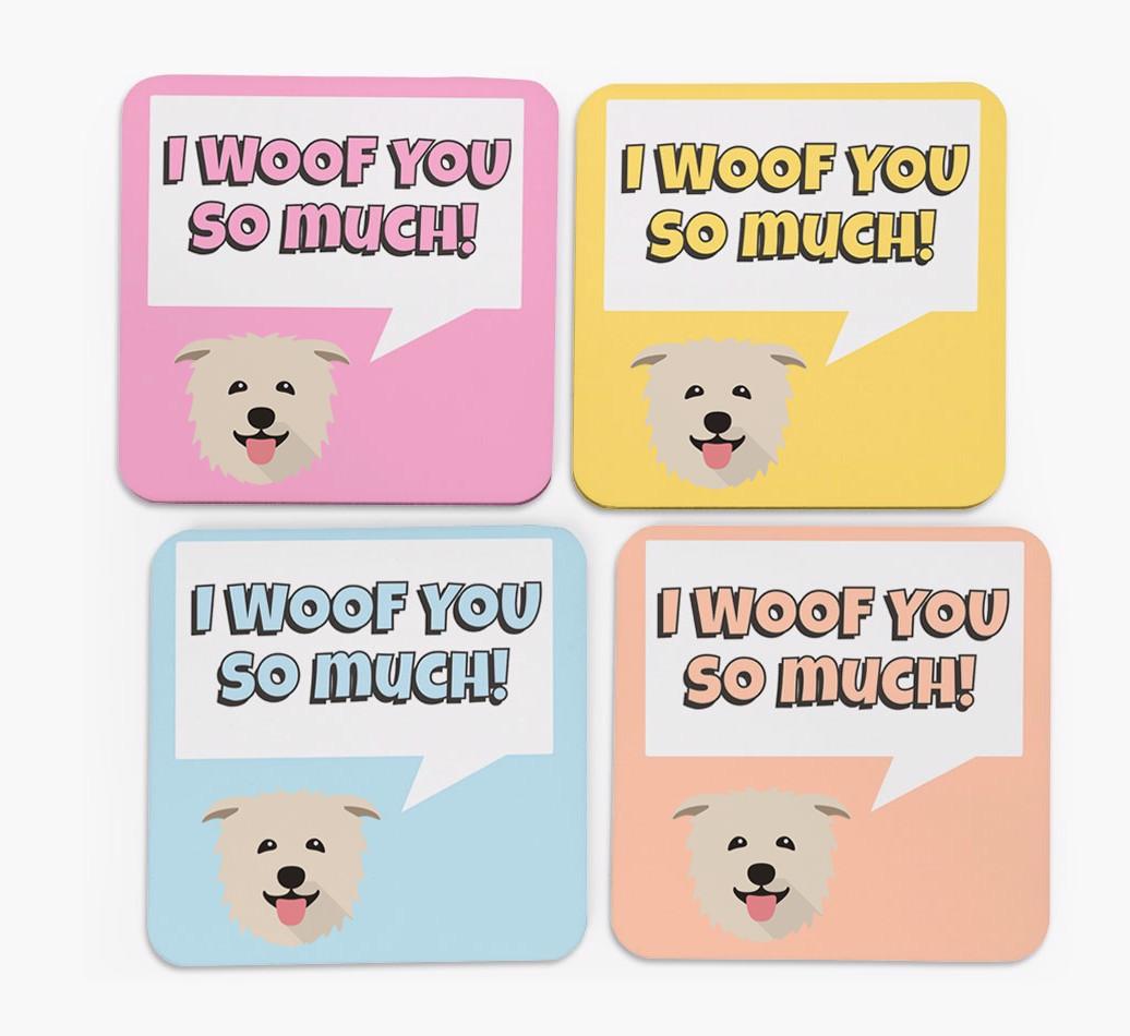 'I Woof You So Much' Design with {breedFullName} Icon Coasters - Set of 4