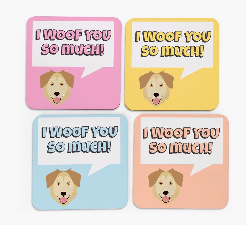 'I Woof You So Much' Design with {breedFullName} Icon Coasters - Set of 4
