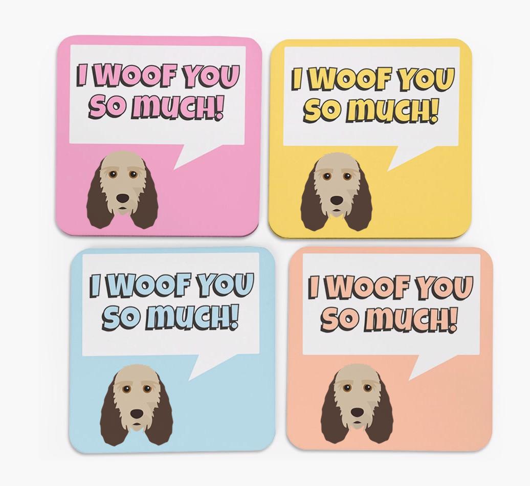 'I Woof You So Much' Design with {breedFullName} Icon Coasters - Set of 4