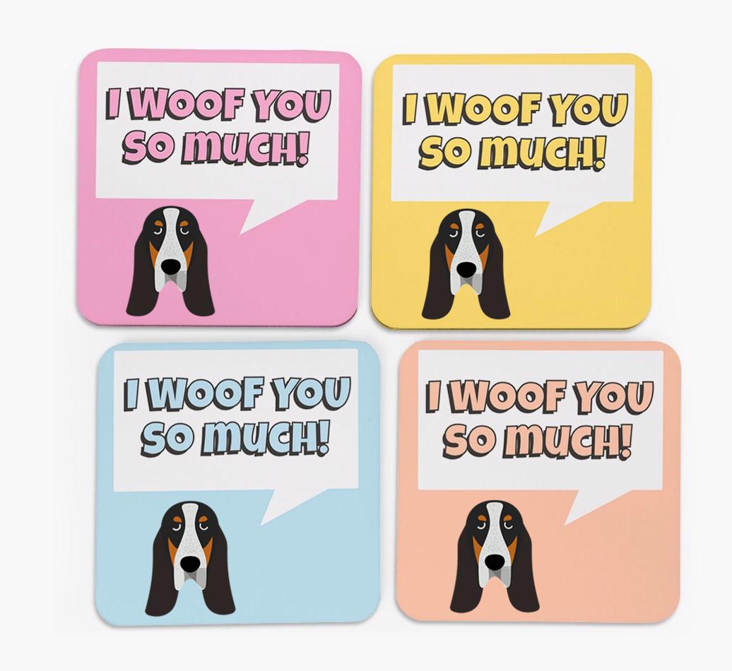 'I Woof You So Much' Design with {breedFullName} Icon Coasters - Set of 4