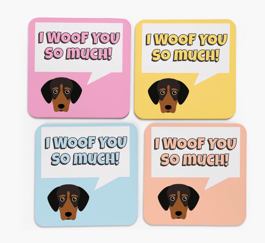 'I Woof You So Much' Design with {breedFullName} Icon Coasters - Set of 4