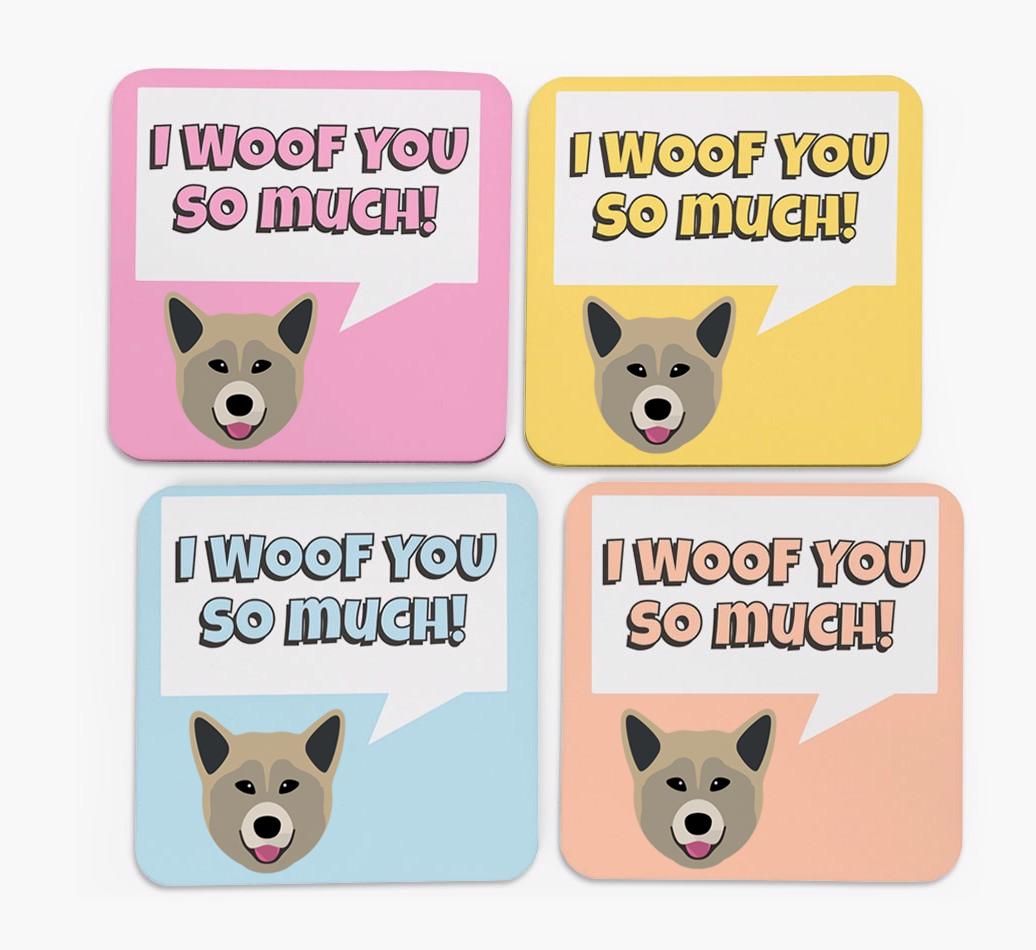 'I Woof You So Much' Design with {breedFullName} Icon Coasters - Set of 4