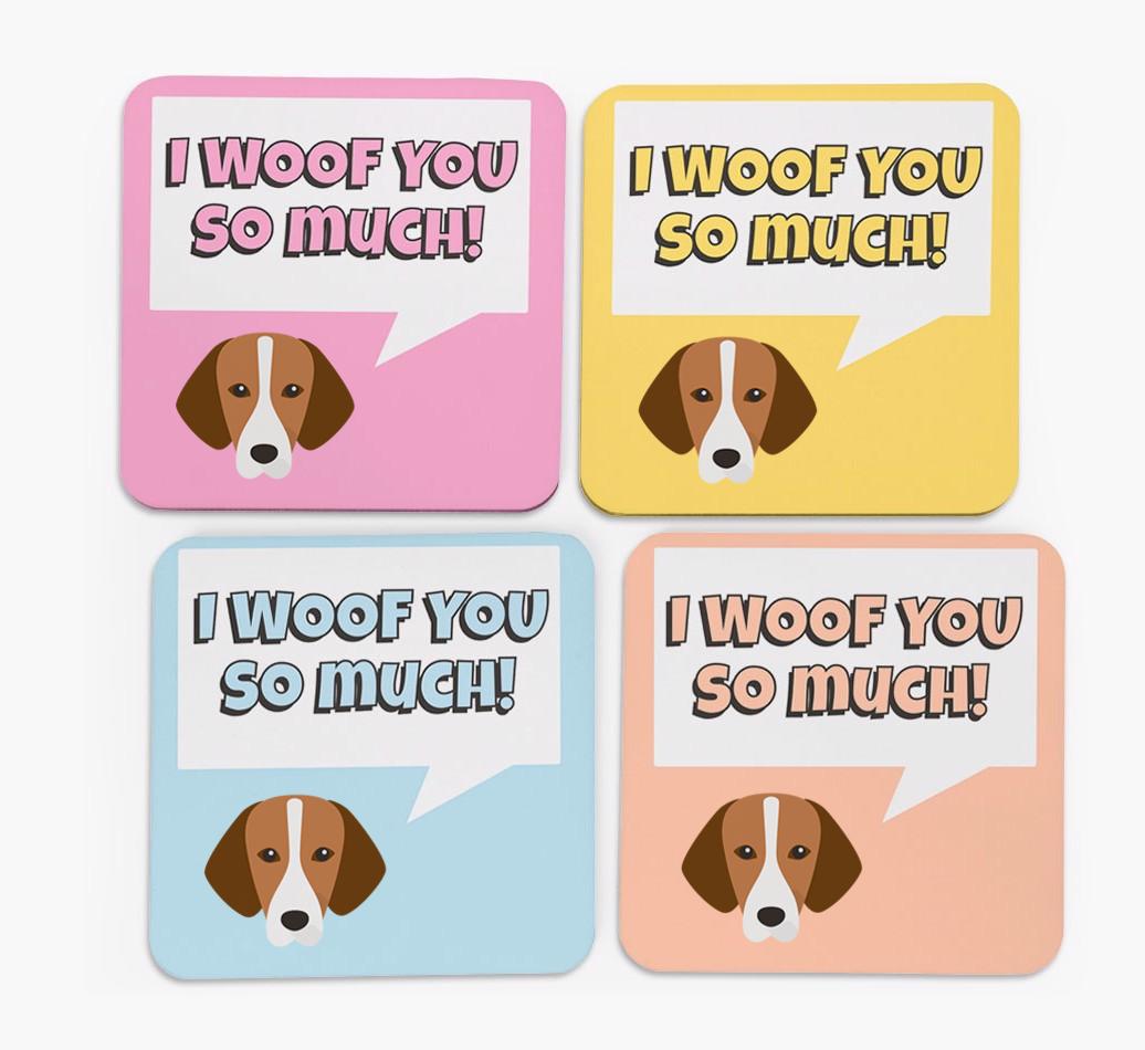 'I Woof You So Much' Design with {breedFullName} Icon Coasters - Set of 4