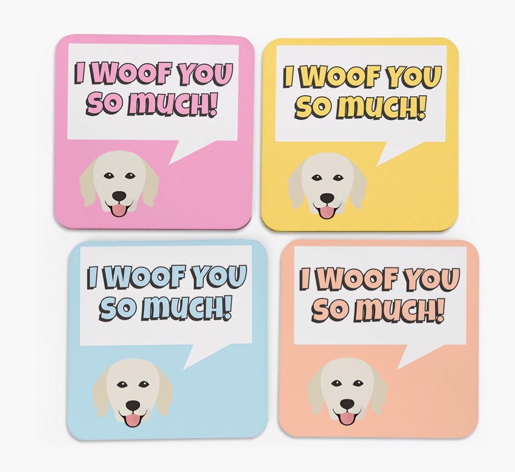 'I Woof You So Much' Design with {breedFullName} Icon Coasters - Set of 4