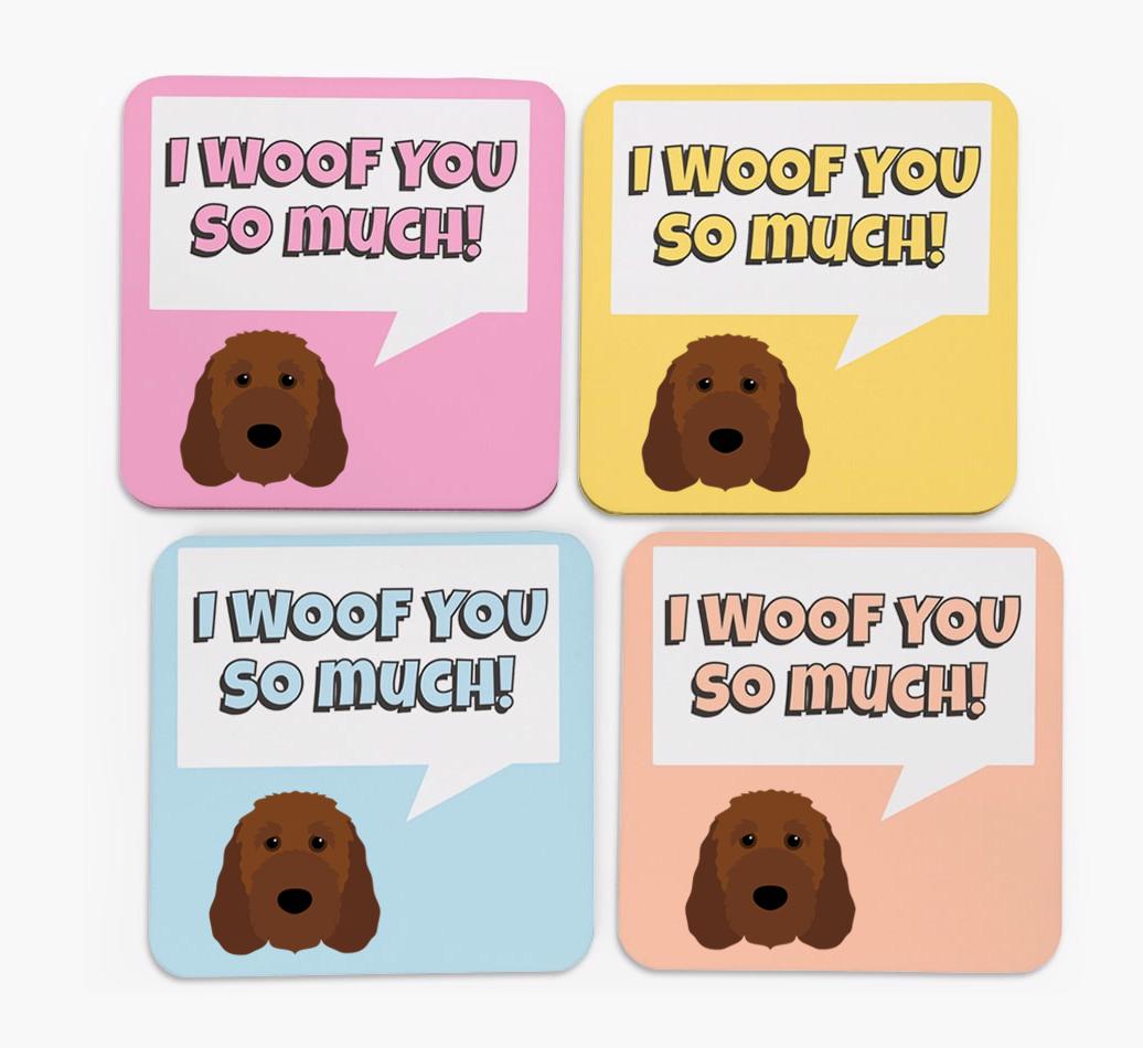 'I Woof You So Much' Design with {breedFullName} Icon Coasters - Set of 4