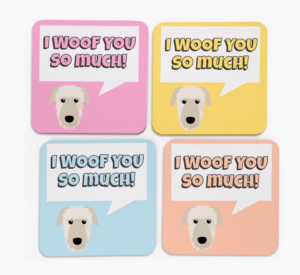 'I Woof You So Much' Design with {breedFullName} Icon Coasters - Set of 4