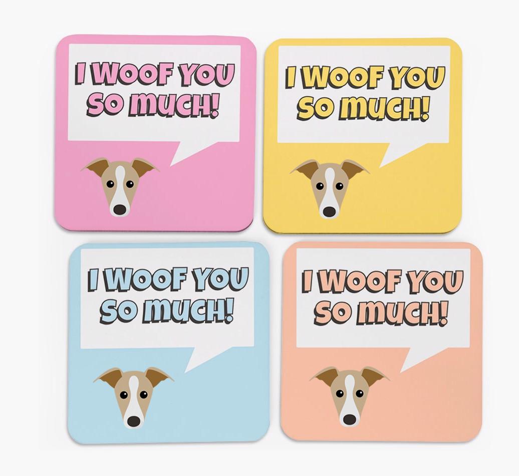 'I Woof You So Much' Design with {breedFullName} Icon Coasters - Set of 4