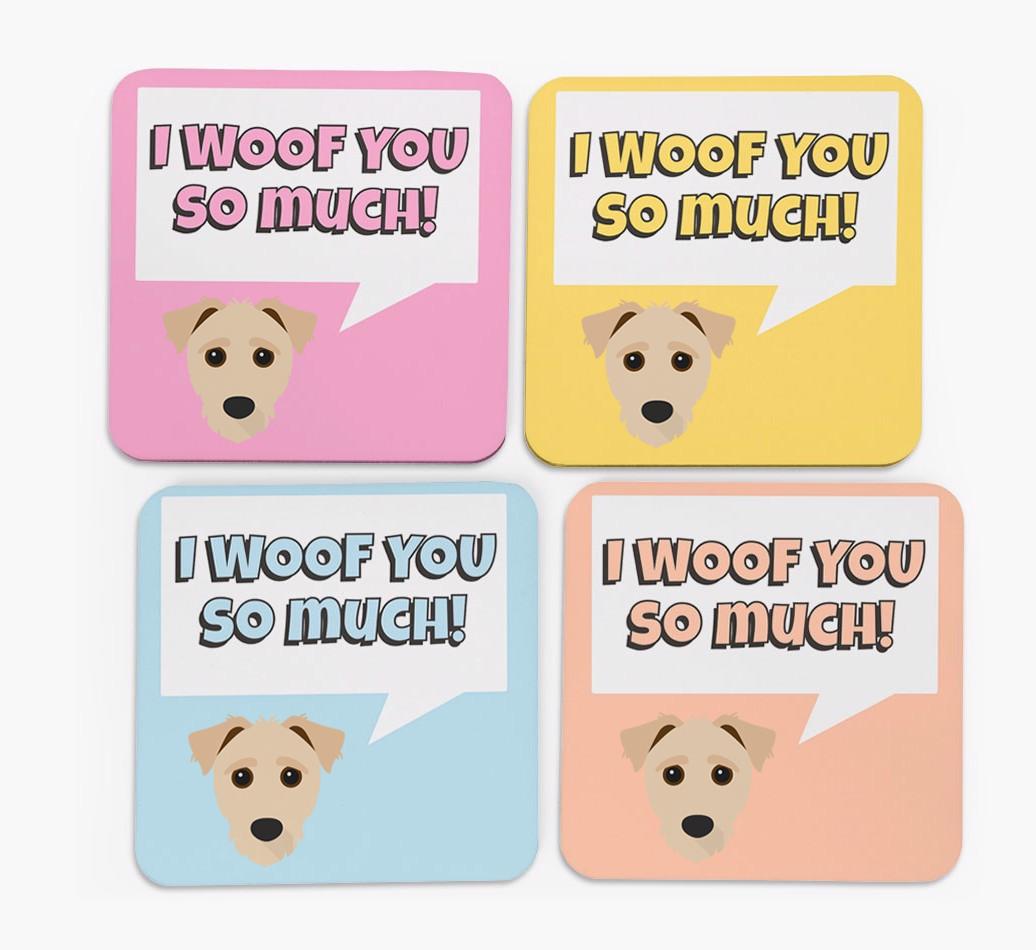 'I Woof You So Much' Design with {breedFullName} Icon Coasters - Set of 4