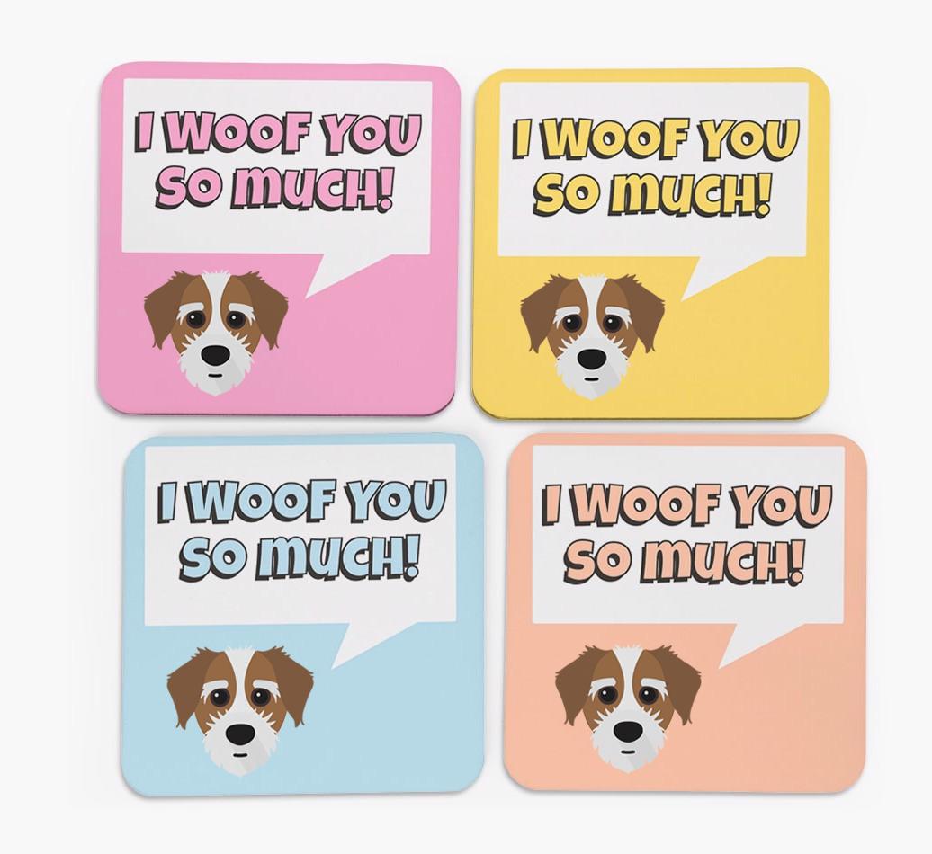 'I Woof You So Much' Design with {breedFullName} Icon Coasters - Set of 4