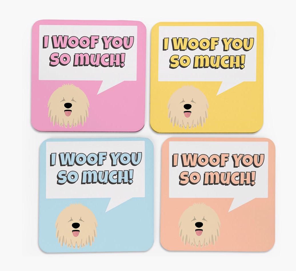 'I Woof You So Much' Design with {breedFullName} Icon Coasters - Set of 4
