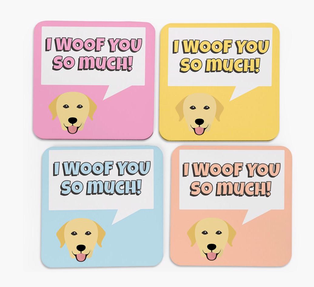 'I Woof You So Much' Design with {breedFullName} Icon Coasters - Set of 4