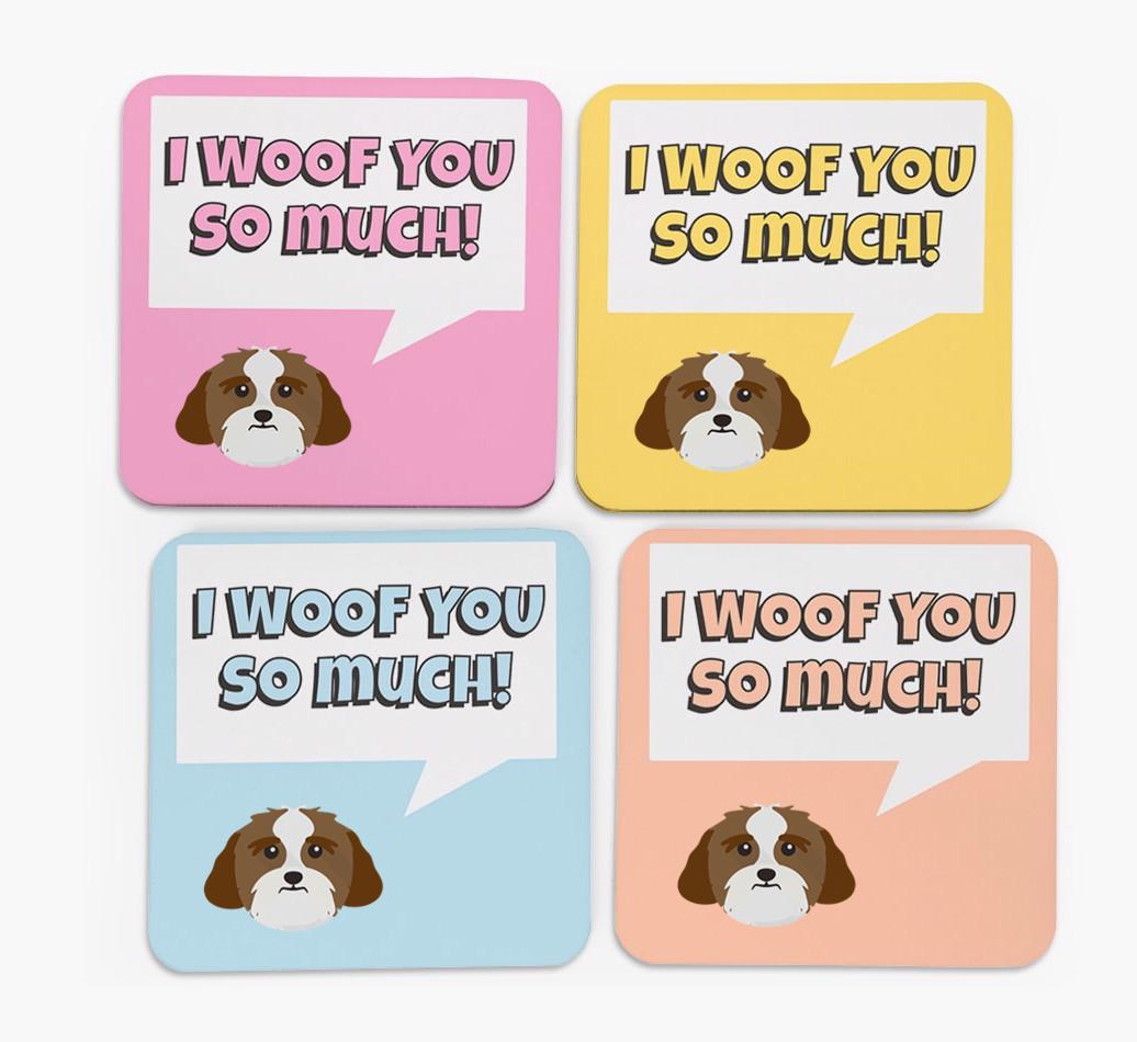'I Woof You So Much' Design with {breedFullName} Icon Coasters - Set of 4